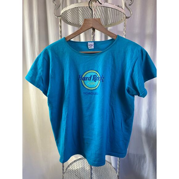 Hard Rock Cafe Shirt Vintage Graphic Retro Tee Honolulu |Teal Cotton Size Med - Picture 1 of 5